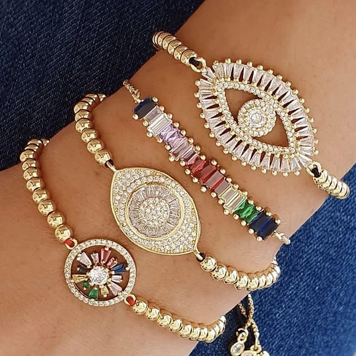 

LS-E1124 Cubic zircon Turkish eye charm bracelet cz bar bracelet gold plated micro pave bracelet