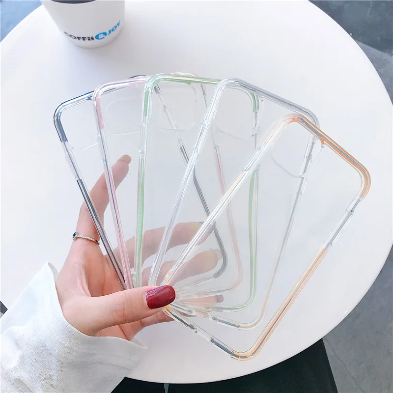 

Transparent TPU Mobile Phone Case For Iphone 12 Pro Colorful Soft Covered Edge Drop Case For Iphone 11 Pro Phone case