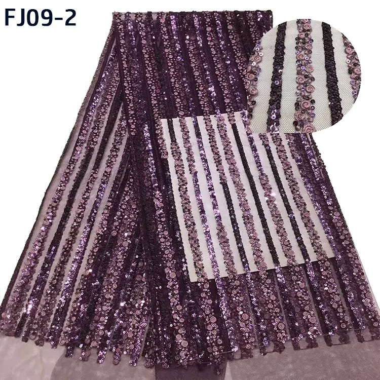 

FJ09 Purple Color African Lace Fabrics Sequence Lace Latest French Tulle Mesh Lace Fabric for Women Sequins Fabric