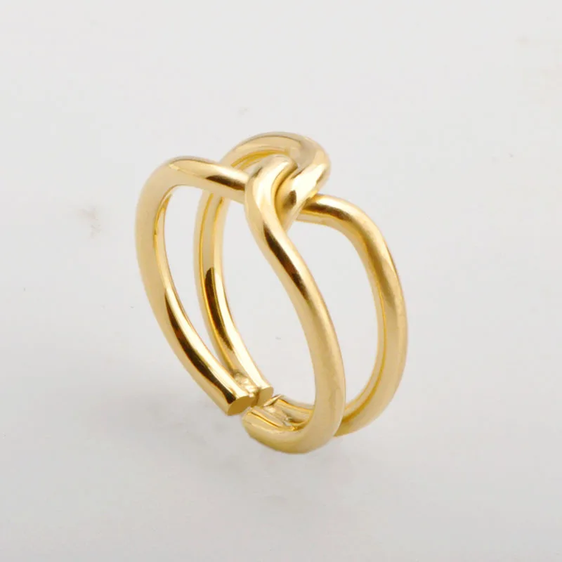 

18k Gold-Plated Open Adjustable Knotted Ring Titanium Steel Simple Index Finger Ring Couple Style