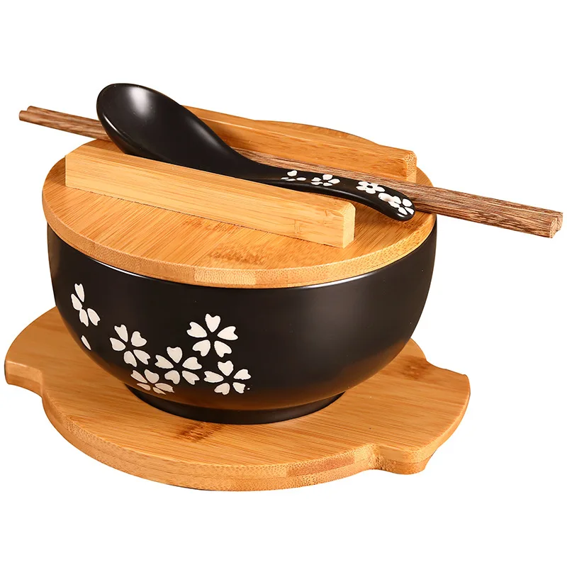 

Amazon Hot Selling Japanese Bowls Gift Set with Lid Spoon Chopstick Dinnerware Soup Noodle Rice Bowl Sets Ceramic Ramen Bowl Set, As picture shows