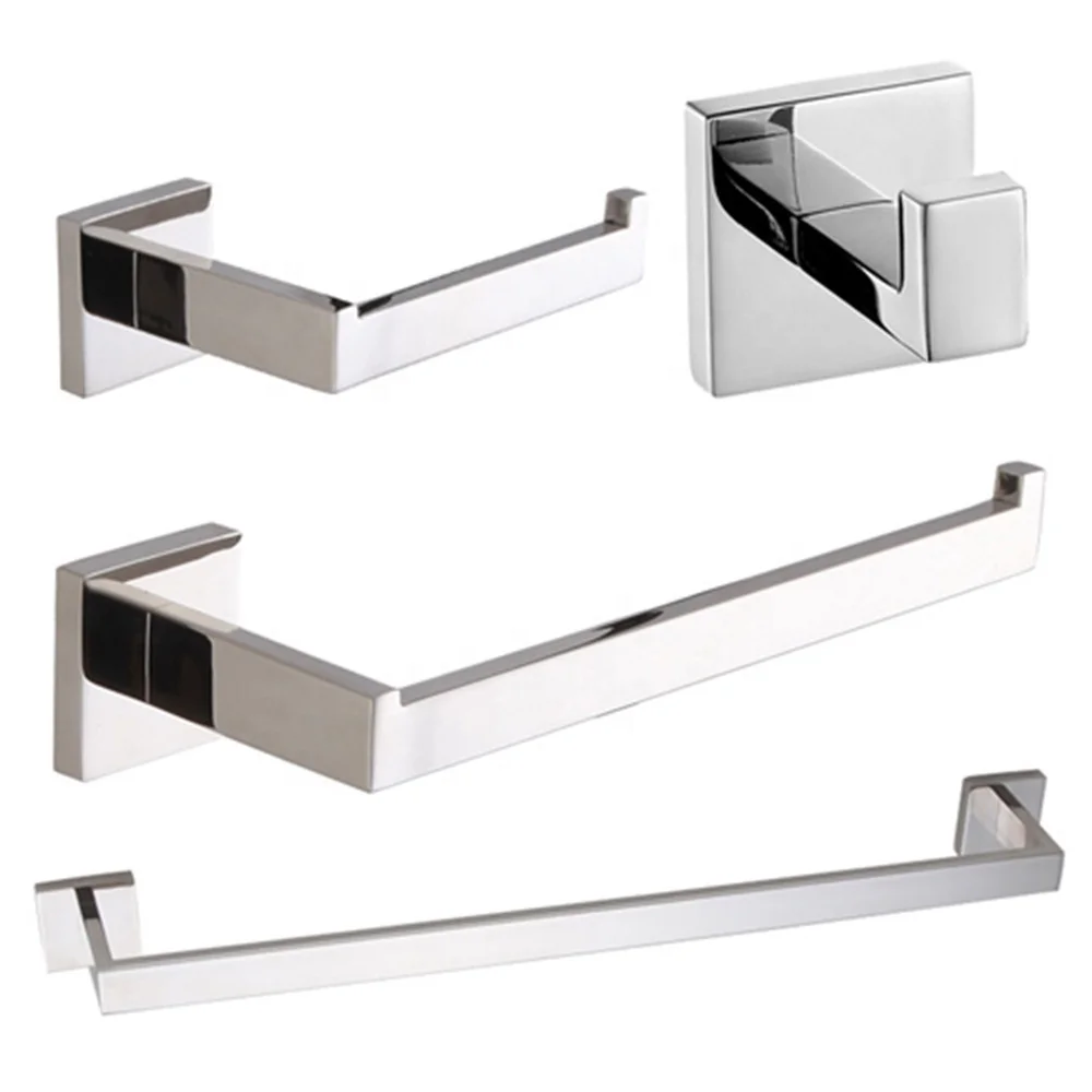 

Square Bathroom Chrome Accessory Set Stainless Steel Towel Bar Set