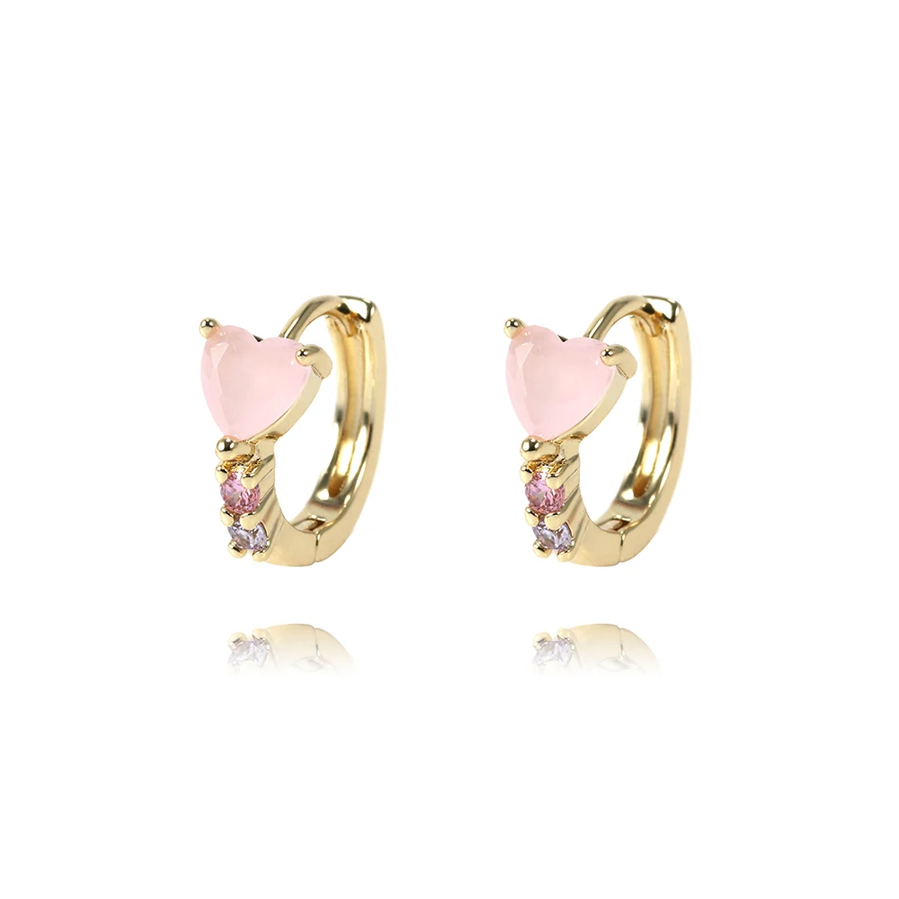 

FOXI wholesale jewelry 18k gold pink diamond heart shape hoop earrings