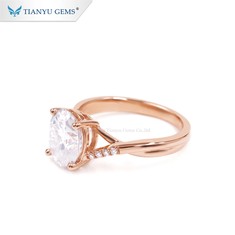 

Tianyu Gem Au575K/Au750 Solid Yellow Gold 3.0CT D E F Oval Moissanite& Lab Diamond Solitaire Ring Jewelry