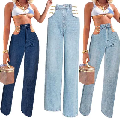 

B53905A Hot style women sexy hollow out autumn fashion straight jeans pants