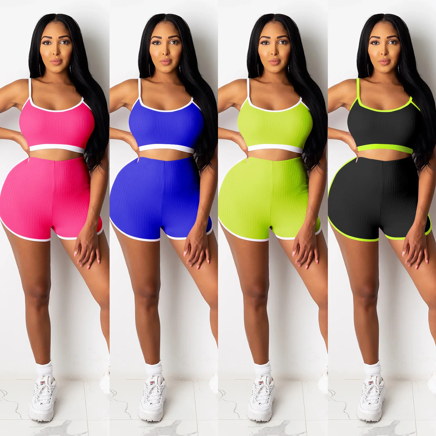 

C3635 2021 New Fashion European American Style Women's Yoga Short Vest Camisole Two-piece Set