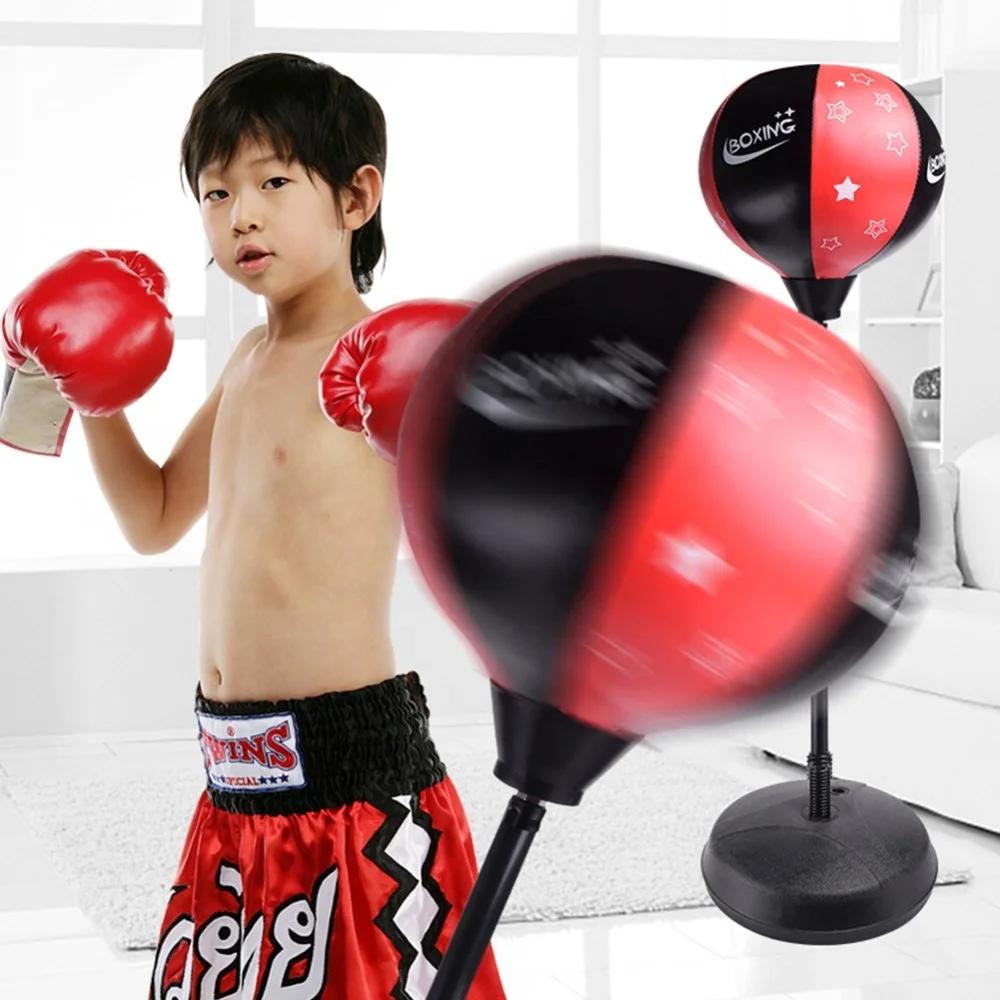 

CHRT Children Mittens Pump Base Poles Speed Bag Adjustable Fitness Boxing Punch Pear Speed Ball Relaxed Boxing Punching Bag, Black red