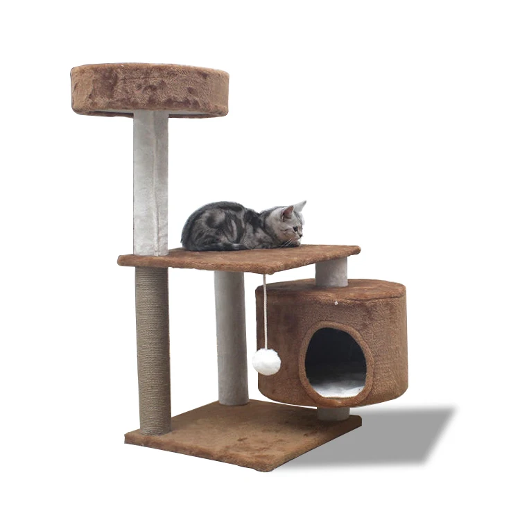 

Factory Custom Wholesale Cat Climb Tree short plush Scratching Post Wooden Big House Tower, Picture