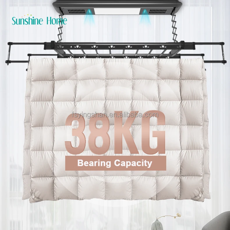 

Smart retractable ceiling clothes hanger laundry drying rack ceiling mounted with voice control