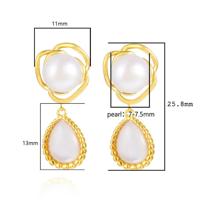 

Milliedition Party Fine Jewelry Silver Stud Earrings 2022 Fashion Real freshwater pearls Cultured Pearl Earrings For Women, Picture shows