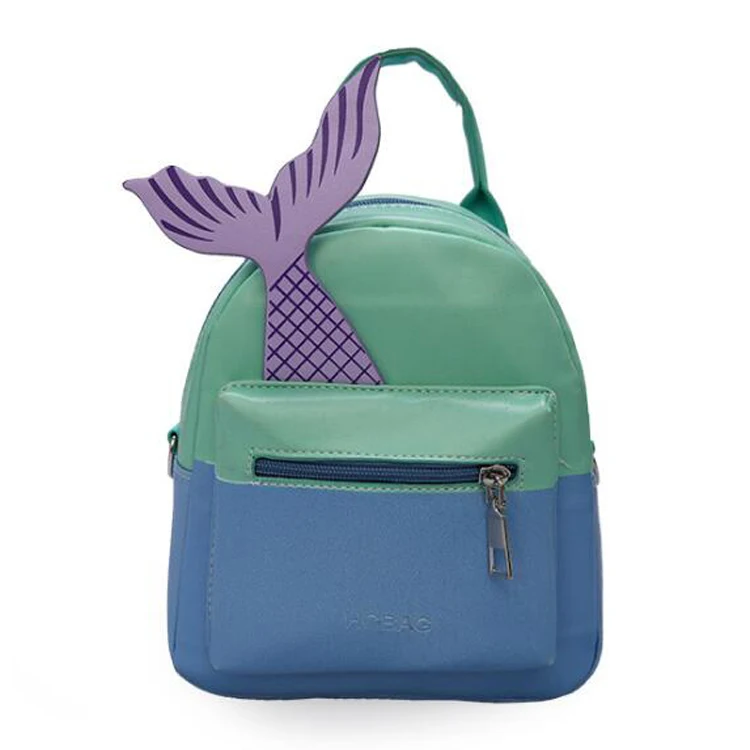 

PU Leather Cute Cartoon School Bag Creative Fish Tail Patchwork Color block Backpack for Women, As sample or customzied