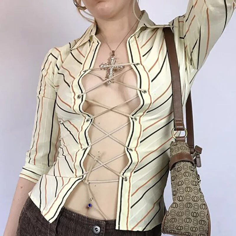 

2021 new arrivals spring design chest tie design fashion women blouse shirts