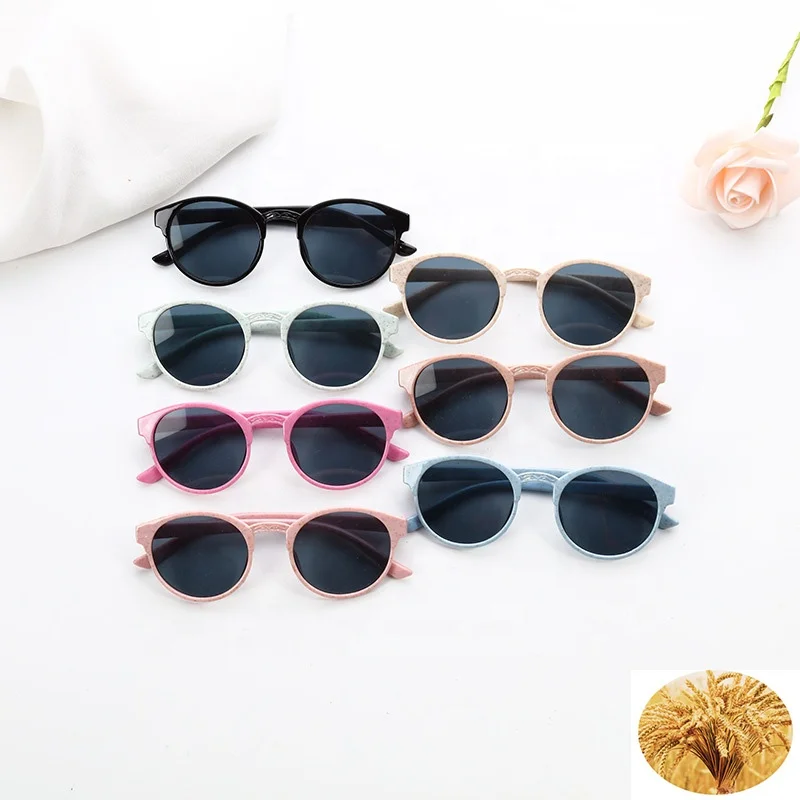 

2021 Promotion new material custom logo eco friendly wheat straw fiber recycled degradable round kids sunglasses