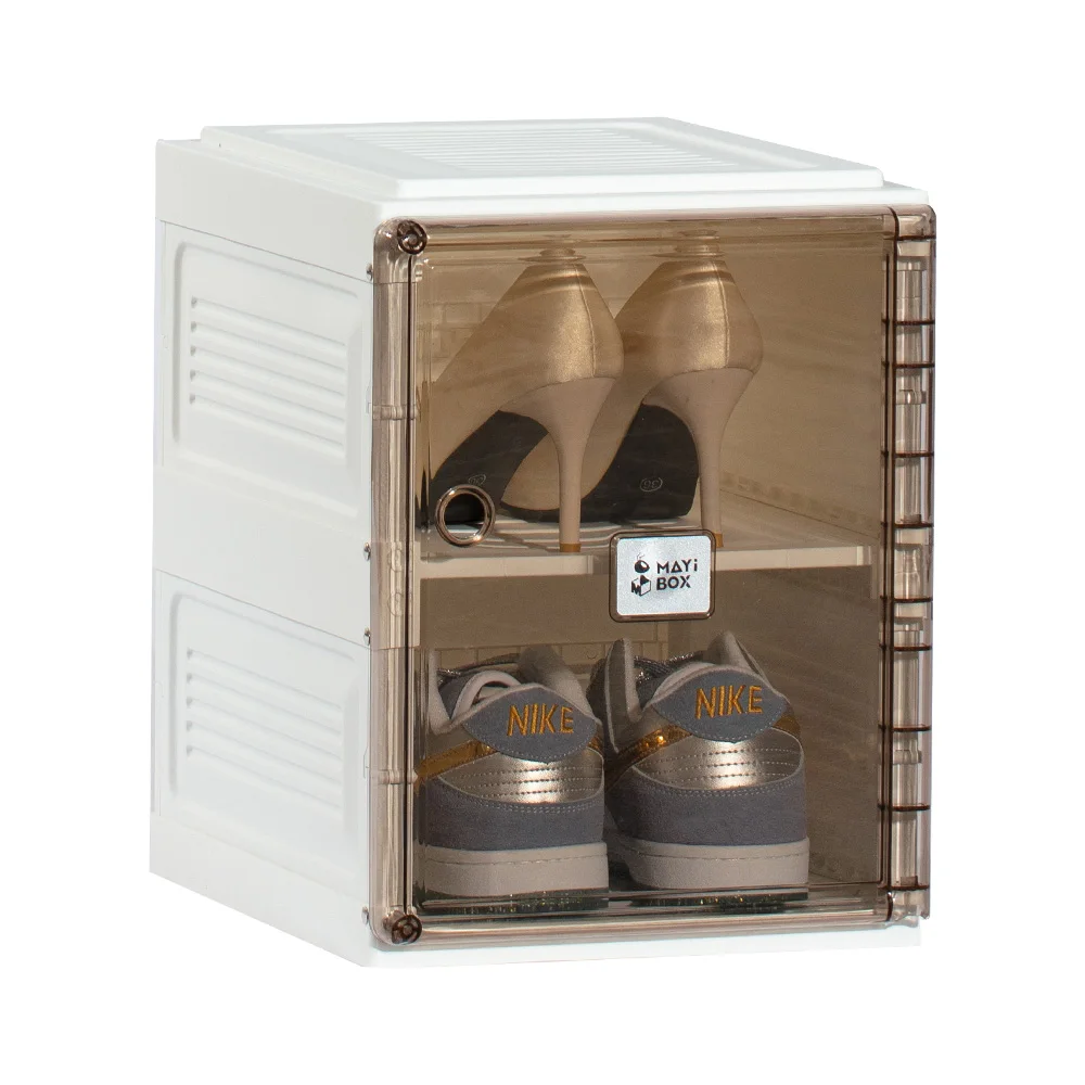 

Amazon Hot Side Open Door Steady craft storage Stacking Custom Logo OEM Giant children shoe box, White + brown