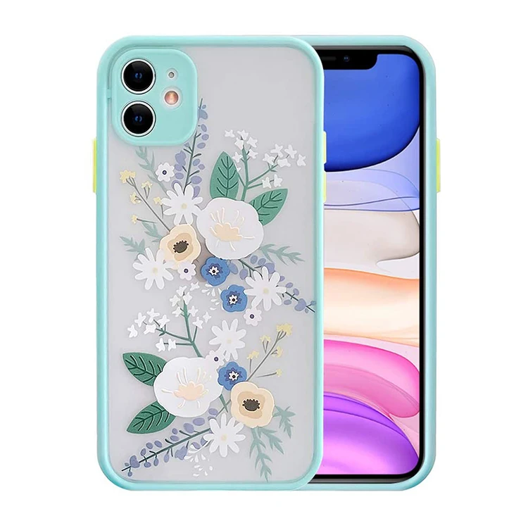 

Flowers Pattern Frosted PC Back 3D Floral Soft TPU Bumper Protective Silicone Slim Shockproof Case for iPhone 11