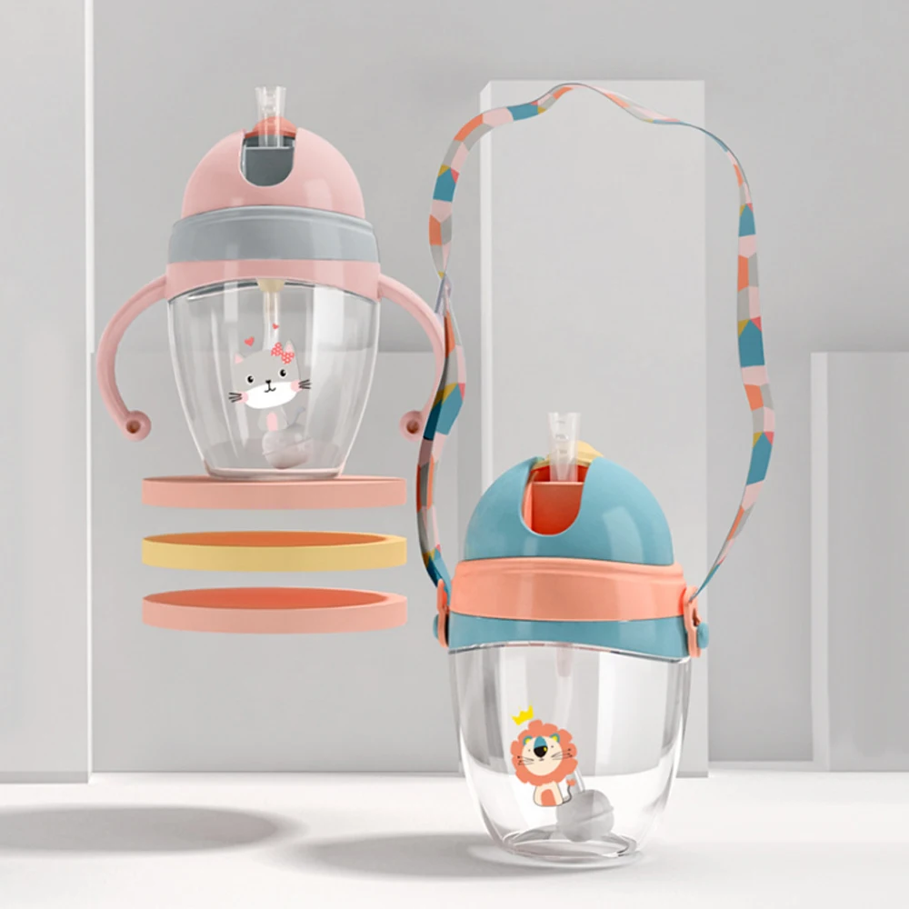 

Manufacturer New Design Cartoon Customized Tritan Material 240/320ML Baby Water Feeding Drinking Bottle With Straw, Colorful