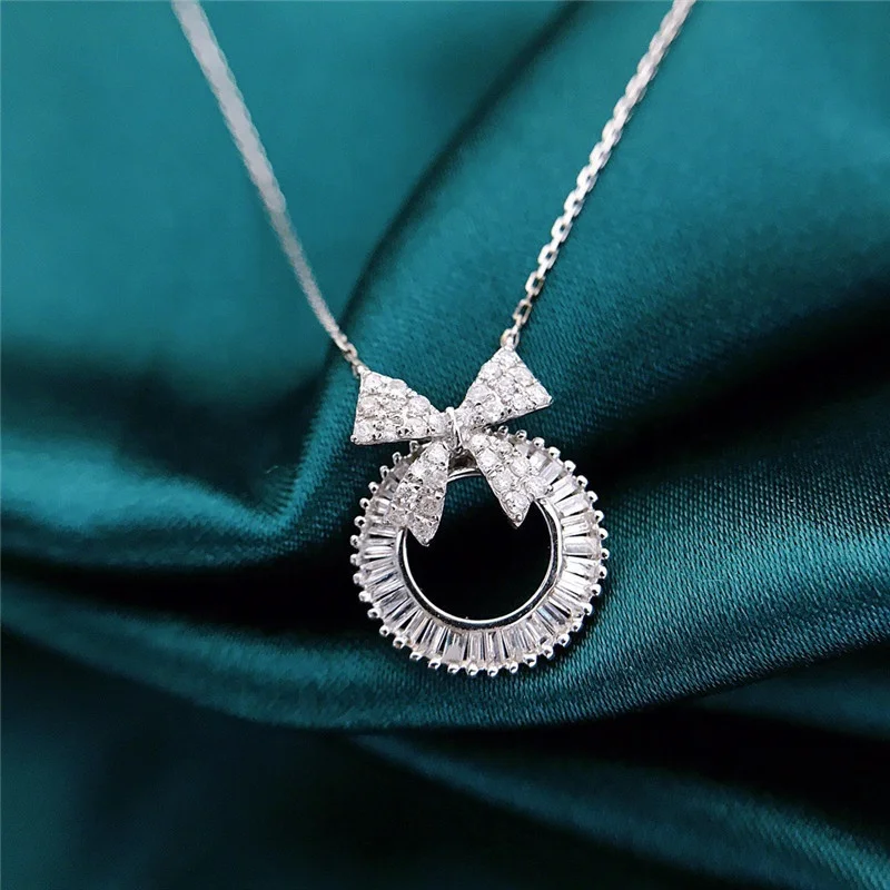 

New Trendy Cute Crystal Butterfly Bow Pendant Necklace Women Silver Color Butterfly Choker Necklace Collar Chain girl gift, Picture shows