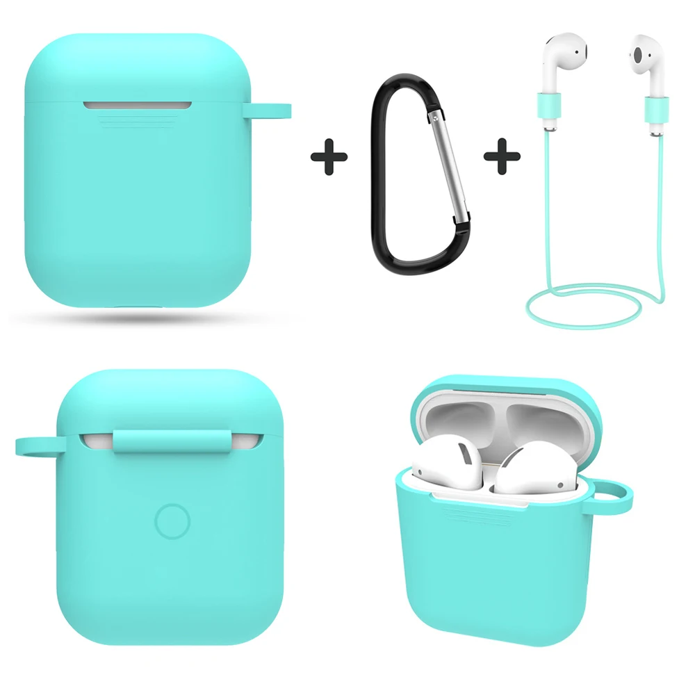 

2020 Laudtec For Airpods Case Silicone Cover For Airpods 1 2 With Free Anti-lost Strap and Metal Carabiner Cases For Airpods 2, Translucent, black, white, green, gold, red, gray etc