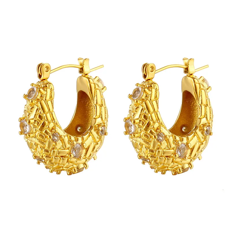 

2023 fashion new stainless steel 18K gold French vintage premium sense inlaid zircon personality delicate earrings