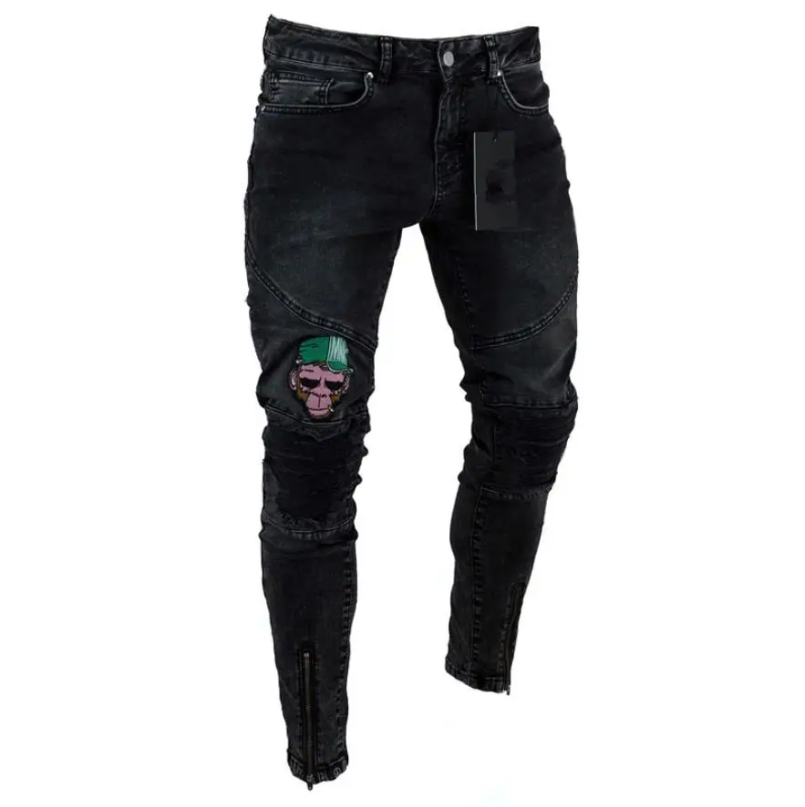

2020 fashion Mens Skinny Jeans Ripped Slim fit Stretch Denim Distress Frayed Biker Scratchted Hollow out Long Jeans Boy Y12744