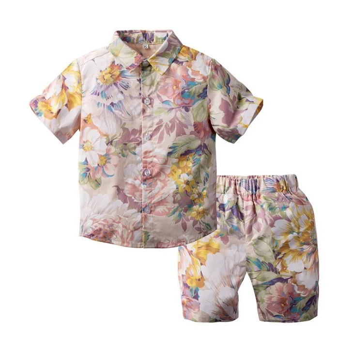 

CQZ0318 kids clothing Boys short-sleeved Shirt and Shorts Kids 2-piece sets 2020 2-6 Years Old Boys Summer jogging suit