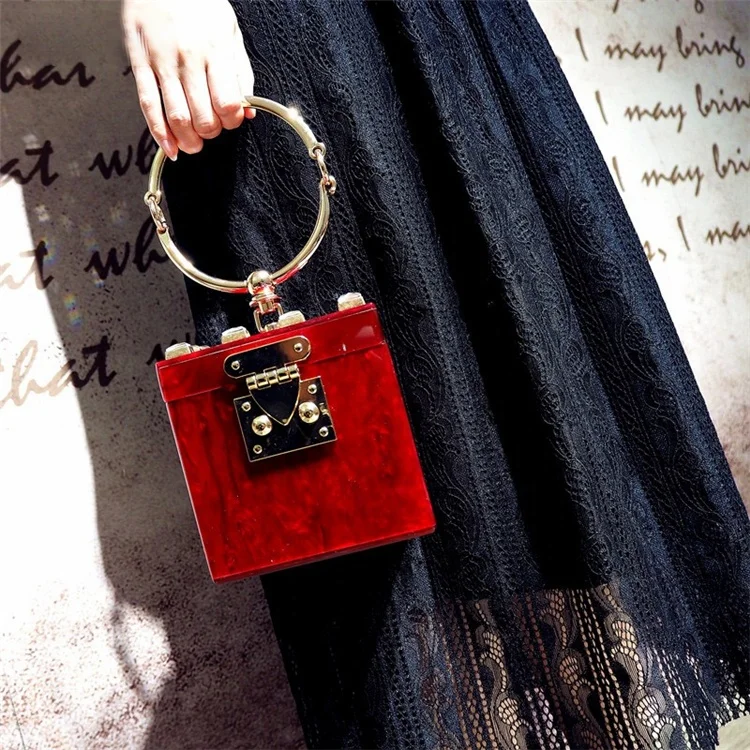 

Luxury Handbags Women Square Acrylic Box Clutch Evening Bag Metal Mini Party Purse Bags Lady, Picture