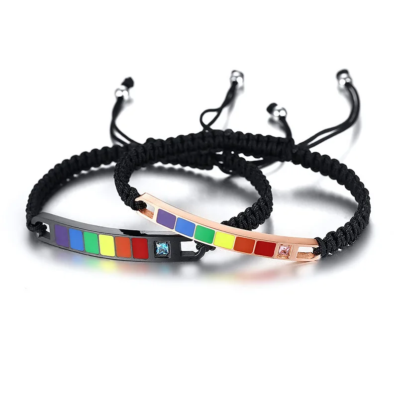 

Amazon Hot Selling Newest Romantic Lover Jewelry Rainbow Color Enamel Handmade Weave Bracelet Stainless Steel Bracelet Set