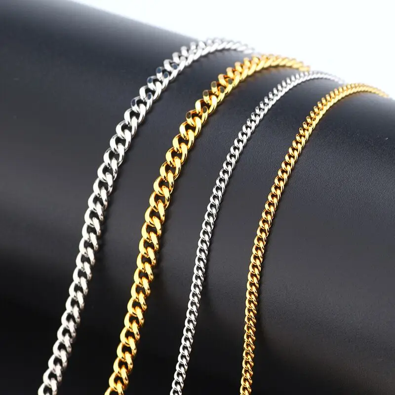 

Trendy Gold Plated Jewelry Cuban Link Curb Chain Stainless Steel Neck Chains 18k Gold Filled Chain Necklace For Men