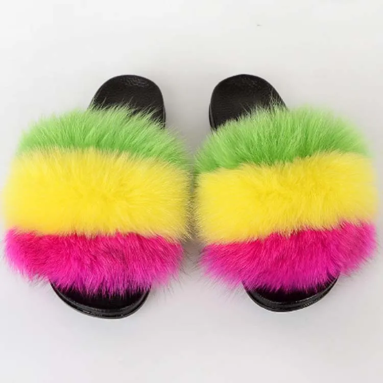 

Unique products warm colorful women wholesal fox fur winter slippers