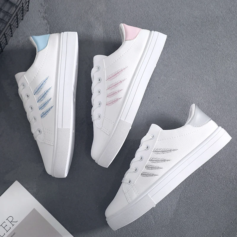 

2020 Most Popular High-quality Leaf Embroidery Lace-up Ladies White Sneakers