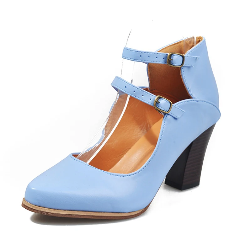 

New fashion women's vintage large size thick heel high ladies shoes