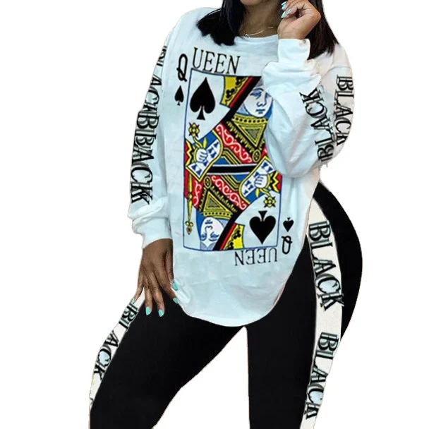 

2020 fall clothing two piece set fashion oversized tshirt with joggers long pants women outfit streetwear, 2 color as picture