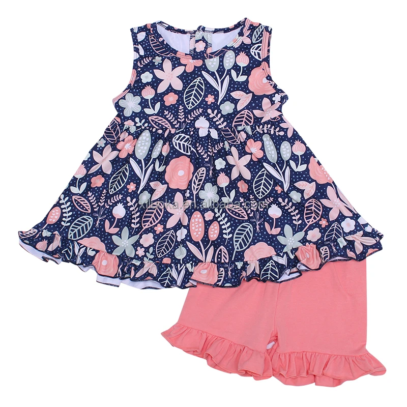 

New Design Sleeveless Little Girl Boutique Clothing Set Floral Kids Shorts Outfit