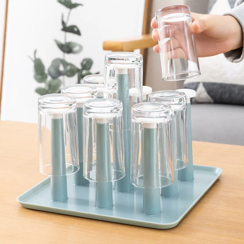 A2992  Househlod 9 Water Cup Draining Holder Rotating Storage Display Tray Holder Rack Bar Inverted Hanging Glass Cup Shelf