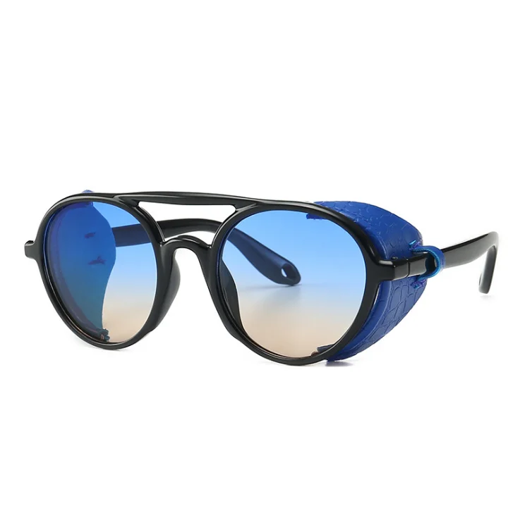 

Hot Style Steampunk Leather Snakeskin Blue Sunglasses Round Shades Fashion Men Women Sunglasses
