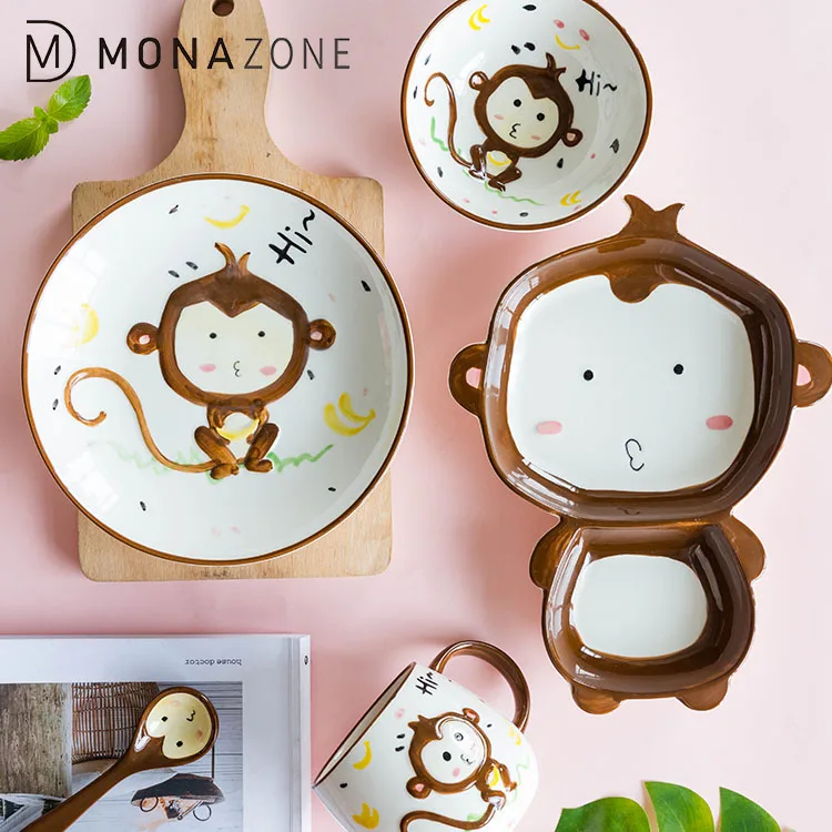 

MONAZONE Cartoon Ceramic Tableware Children'S Plate Breakfast Cup Dinnerware Set