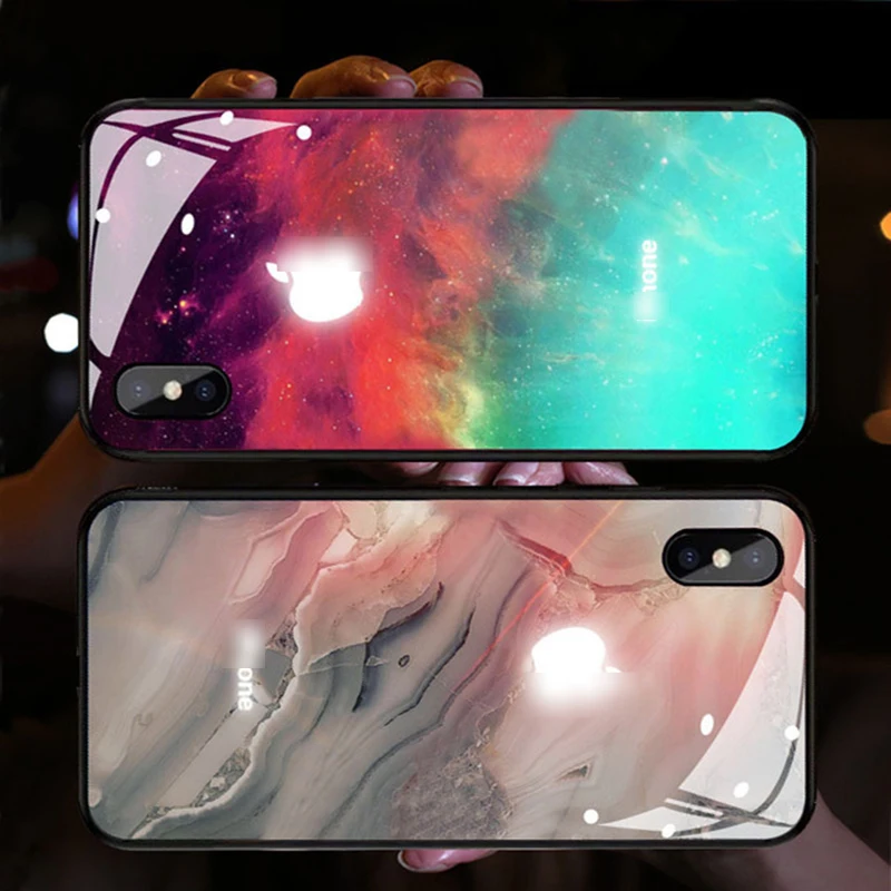 

Ring Light Sound Control Mobile Phone Case For Apple Logo Iphone 6 7 8 11 12 PRO MAX Illuminated Protect Glass Cover, Led light case