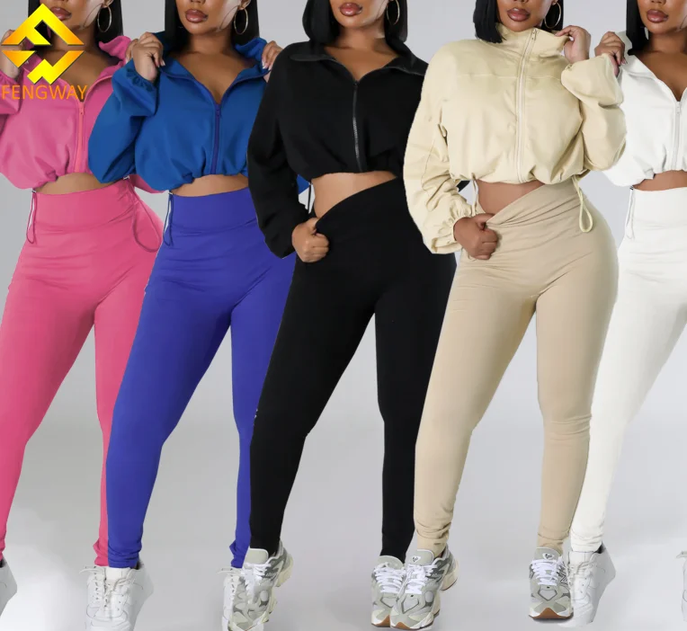 2024 Autumn Women 2 Piece Set Casual Tracksuit Zipper Thin Drawstring Jacket+Leggings Matching Streetwear Sporty Suit for Women