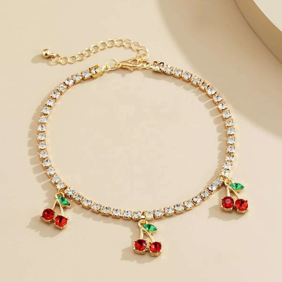 

Fashion Crystal Cherry Anklet for Women Boho Gold Silver Color Sweet Fruit on Leg Foot Bracelet Trend Foot Accessories Jewelry, Picture shows