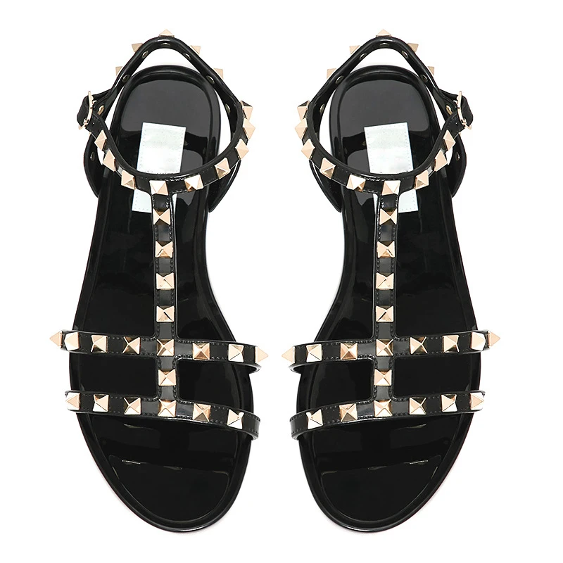 

New Fashion Roman Style Rivet Open Toe Pvc Jelly Flat Sandals Non-slip Women Sandals