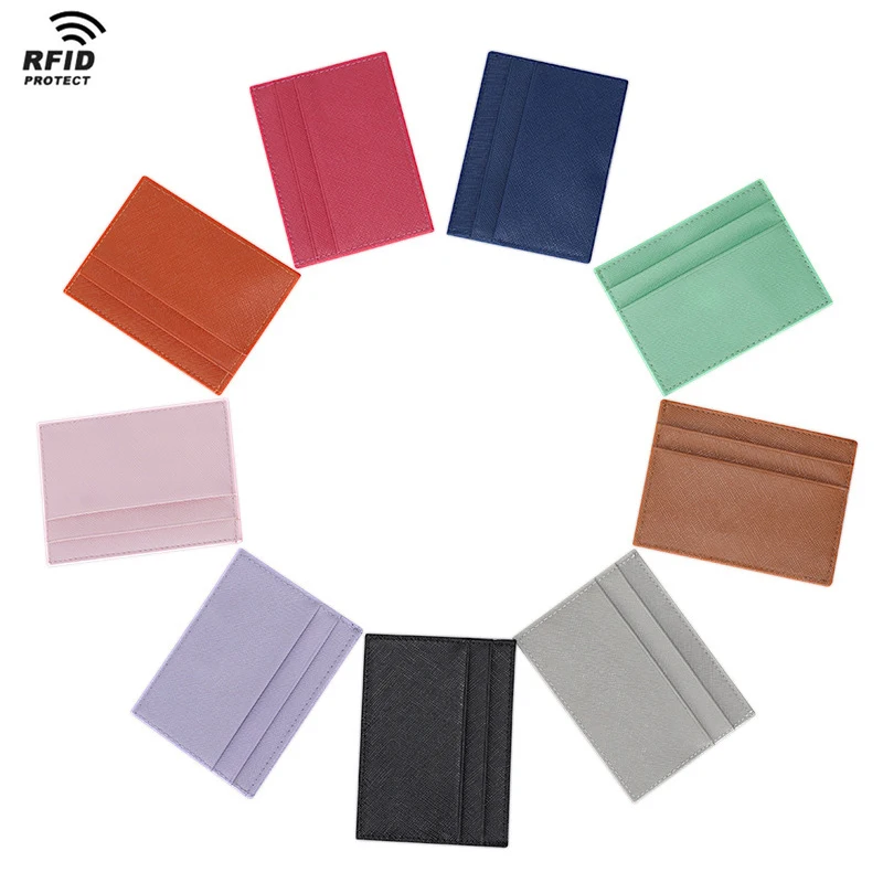 

Free Shipping Drop Shipping RFID Blocking Colorful Slim Men Women Mini Business Card Wallet Genuine Leather Card Holder, Multicolor