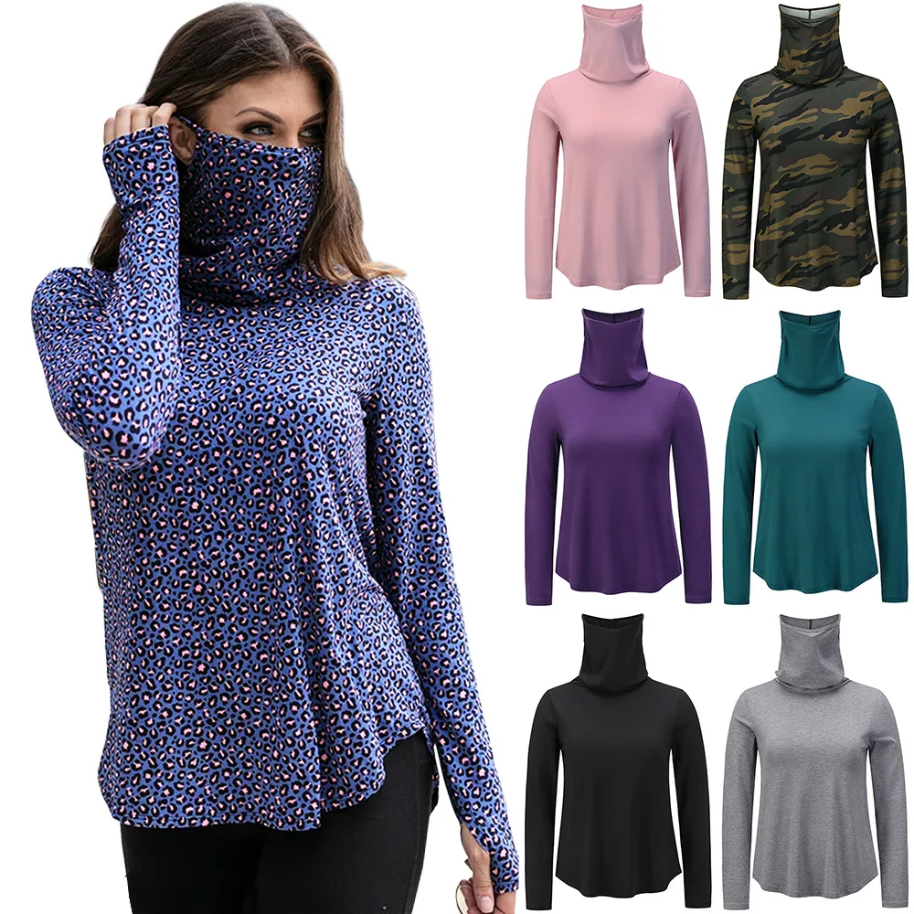 

Face Long-sleeved Pullover Bottoming Shirt Turtleneck T-shirt Top 2021 New Style, Picture color