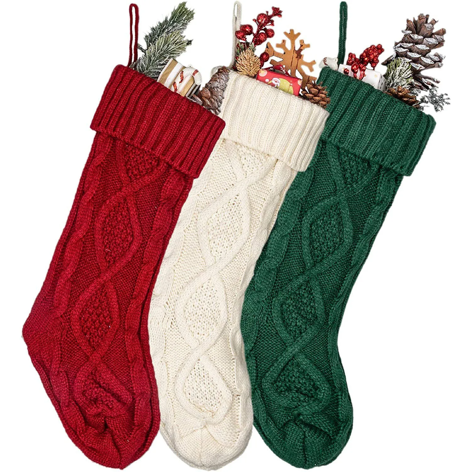 

Wholesale Large Size Cable Knitted Christmas Stockings for Family Holiday Season Decor