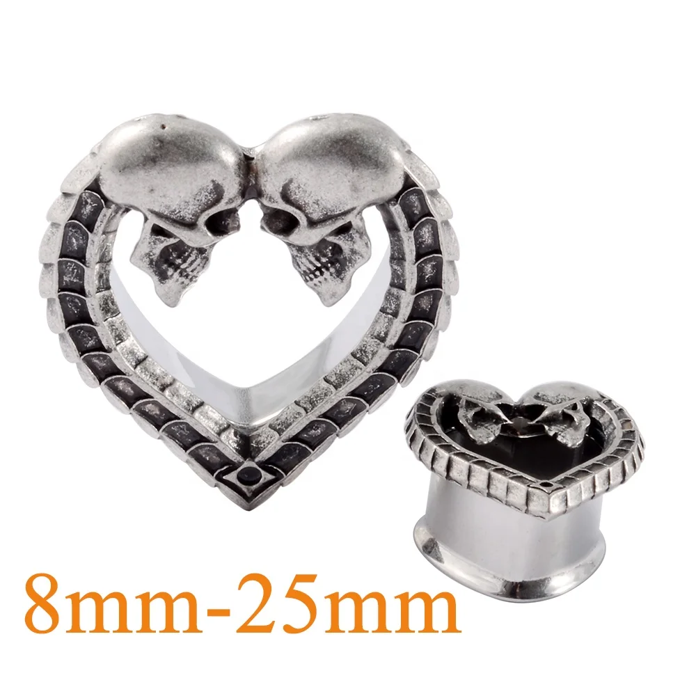 

Stainless Steel Heart v Skull Ear Piercing Tunnels Stretchers Gauges Plugs Expanders without Thread Body Jewelry Wholesale