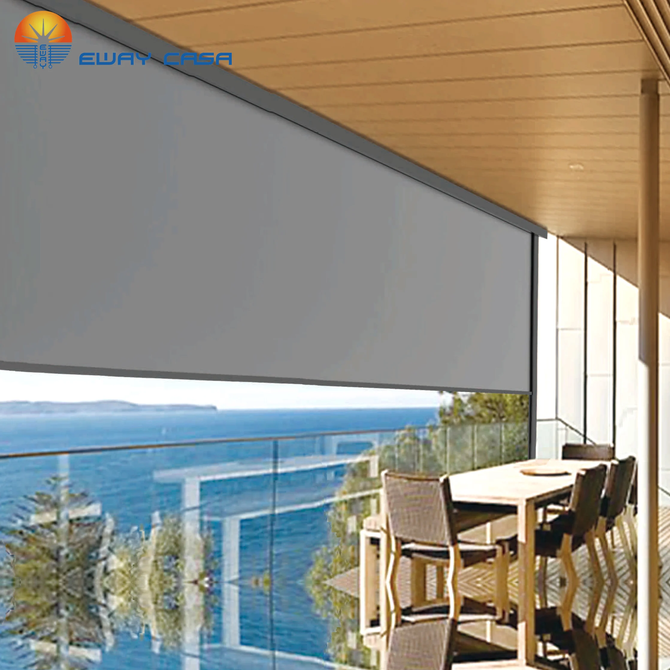 

EWAY CASA Spring Hand-Push Roller Blinds Windproof Outdoor Blinds Blackout Shades Cordless Sunscreen Roller Shade JS-ORB-SD