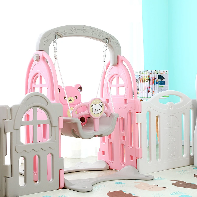 
Custom plastic kid fence play gard indoor safety baby playpen with slide and swing set 