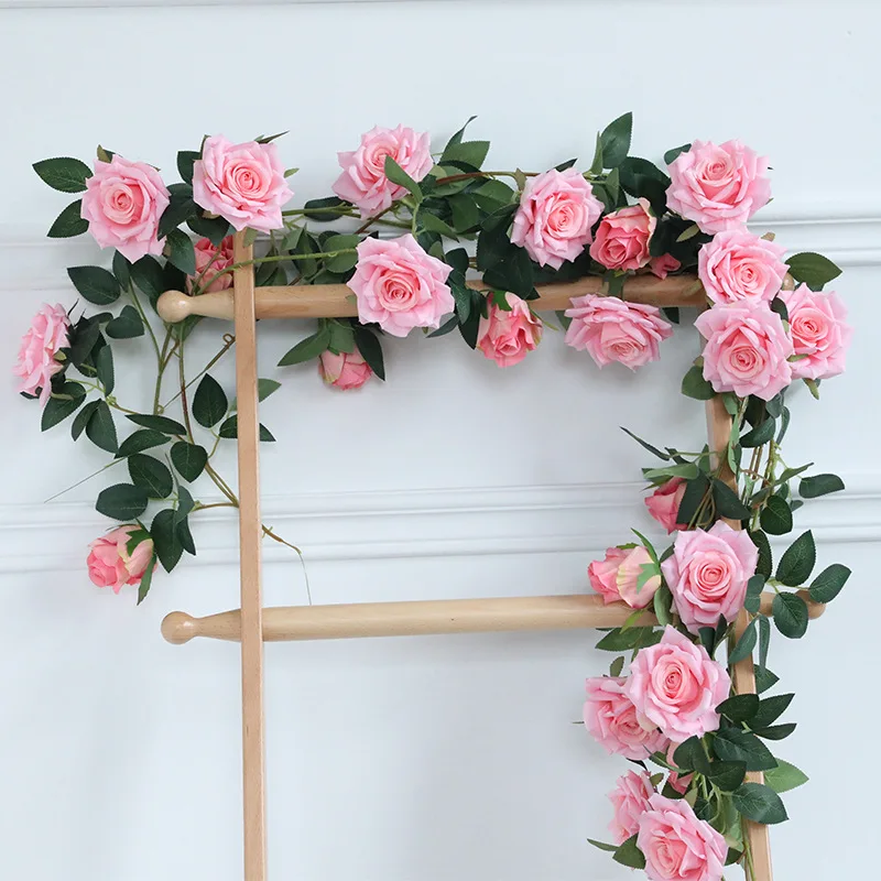 

O-X614 Wholesale Faux Rose Garland Real Touch Silk Artificial Rose Garland Home Wedding Decor Purple Red Rose Garland