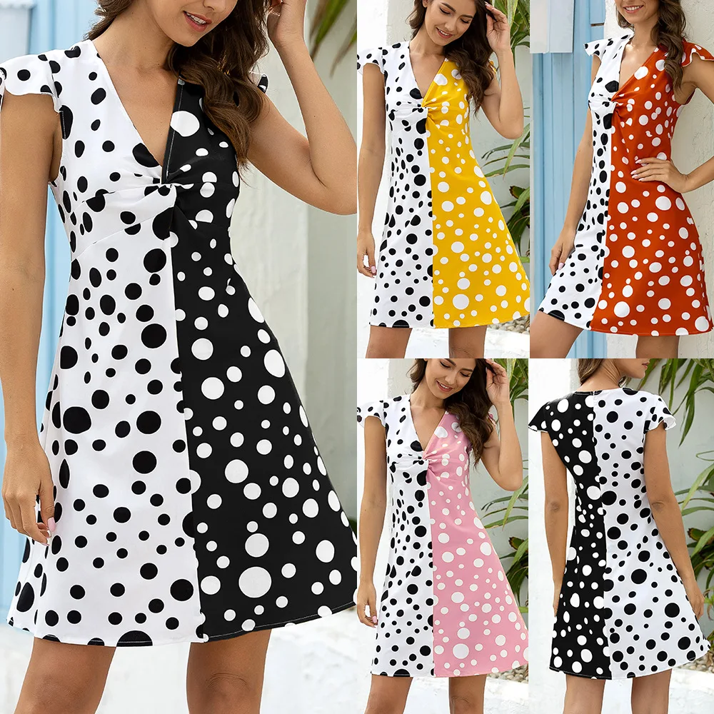 

WW-0550 Wave Point Splicing Bump Color Dress Female Black And White Ladies Clothes Polka Dot Dress Fashion, As your request