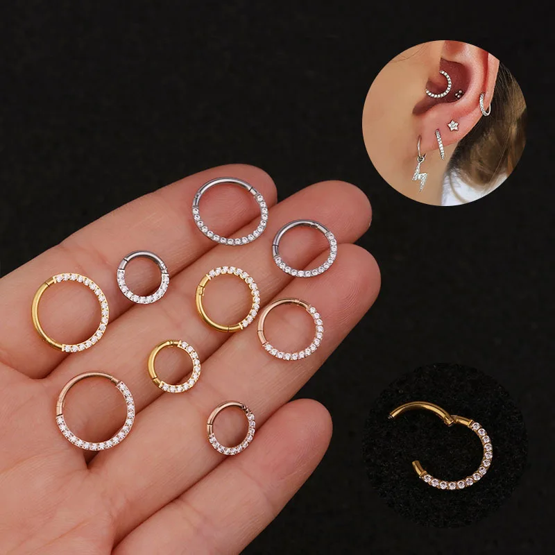 

20102919 Nose Septum Piercing Ring Hoop Stainless Steel Body jewelry CZ Crystal Earrings Piercing Jewelry Cartilage Earrings