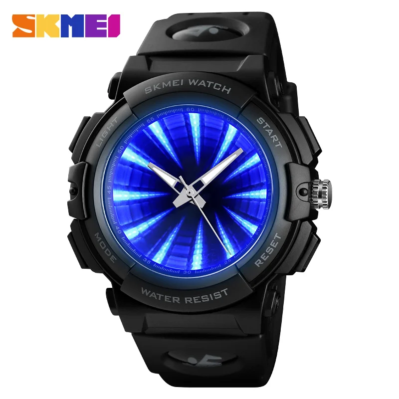 

SKMEI 1521 New Men Watch Blue LED Lighten Male Sport Wristwatches Quartz Clock 50M Waterproof